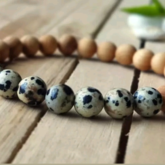 Jewelry - Natural 8mm Dalmation Jasper Sandalwood Bracelet